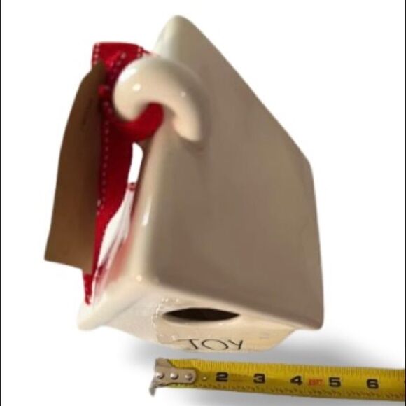 Rae Dunn By Magenta Ceramic JOY Birdhouse Christmas W Mistletoe On Back New. - Picture 8 of 8